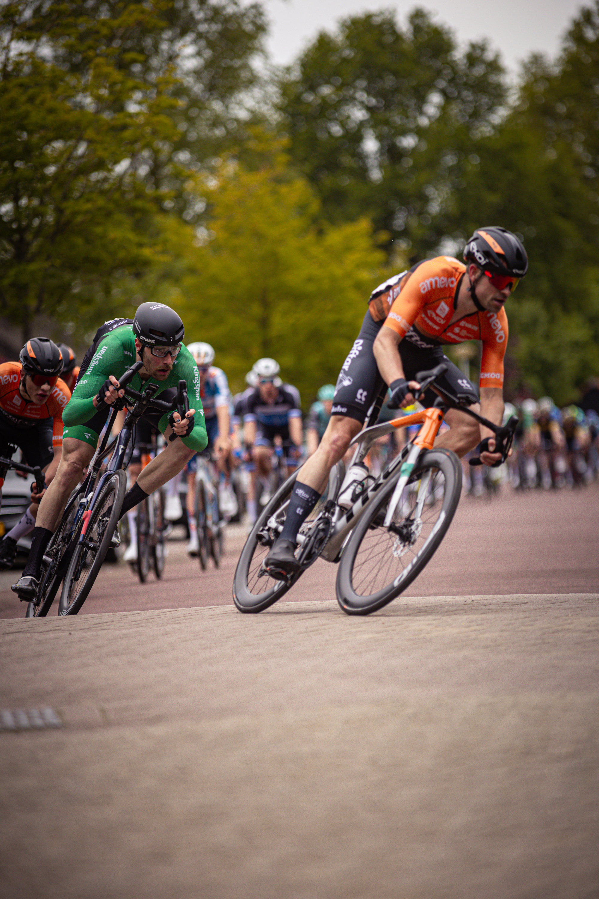 Two cyclists race on a track during the Ronde van Overijssel event.