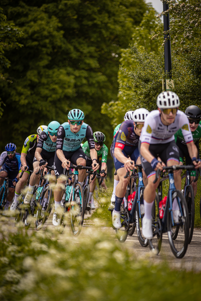 A group of bicyclists are participating in a race.