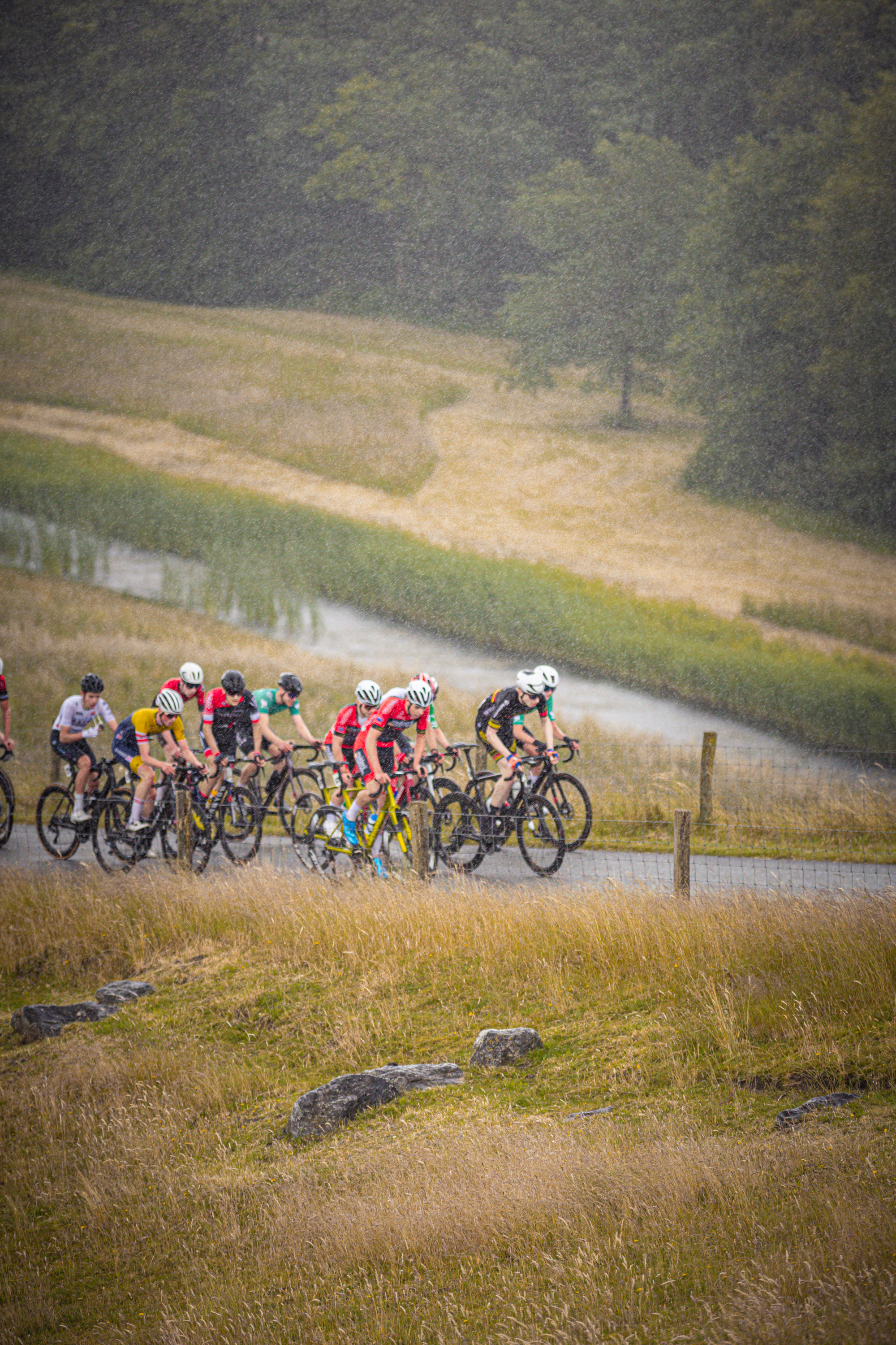 A group of cyclists on a road for the Nederlands Kampioenschap.