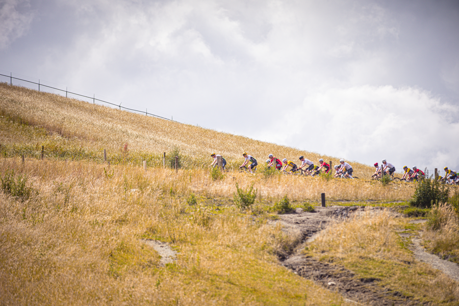 A group of cyclists compete during the Nederlands Kampioenschap.