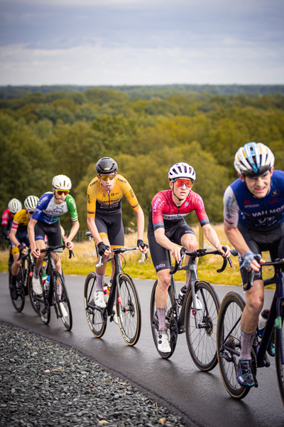 A group of cyclists in a race sponsored by Gatorade.