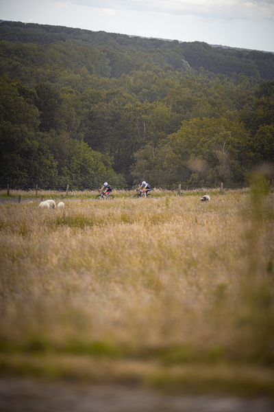 Two cyclists are competing in a race at the Nederlands Kampioenschap.