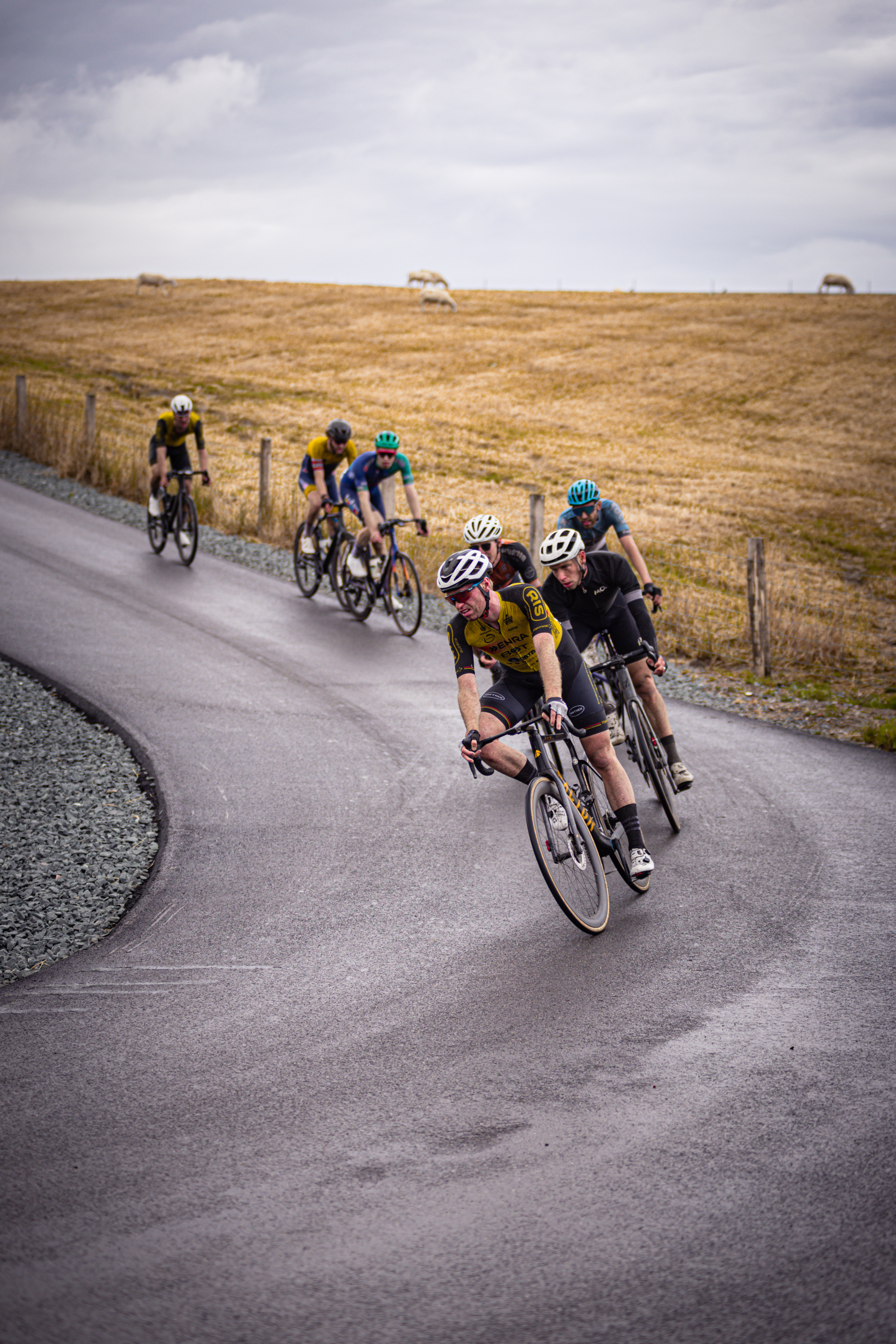 A group of bikers are riding on a road in the Netherlands.
