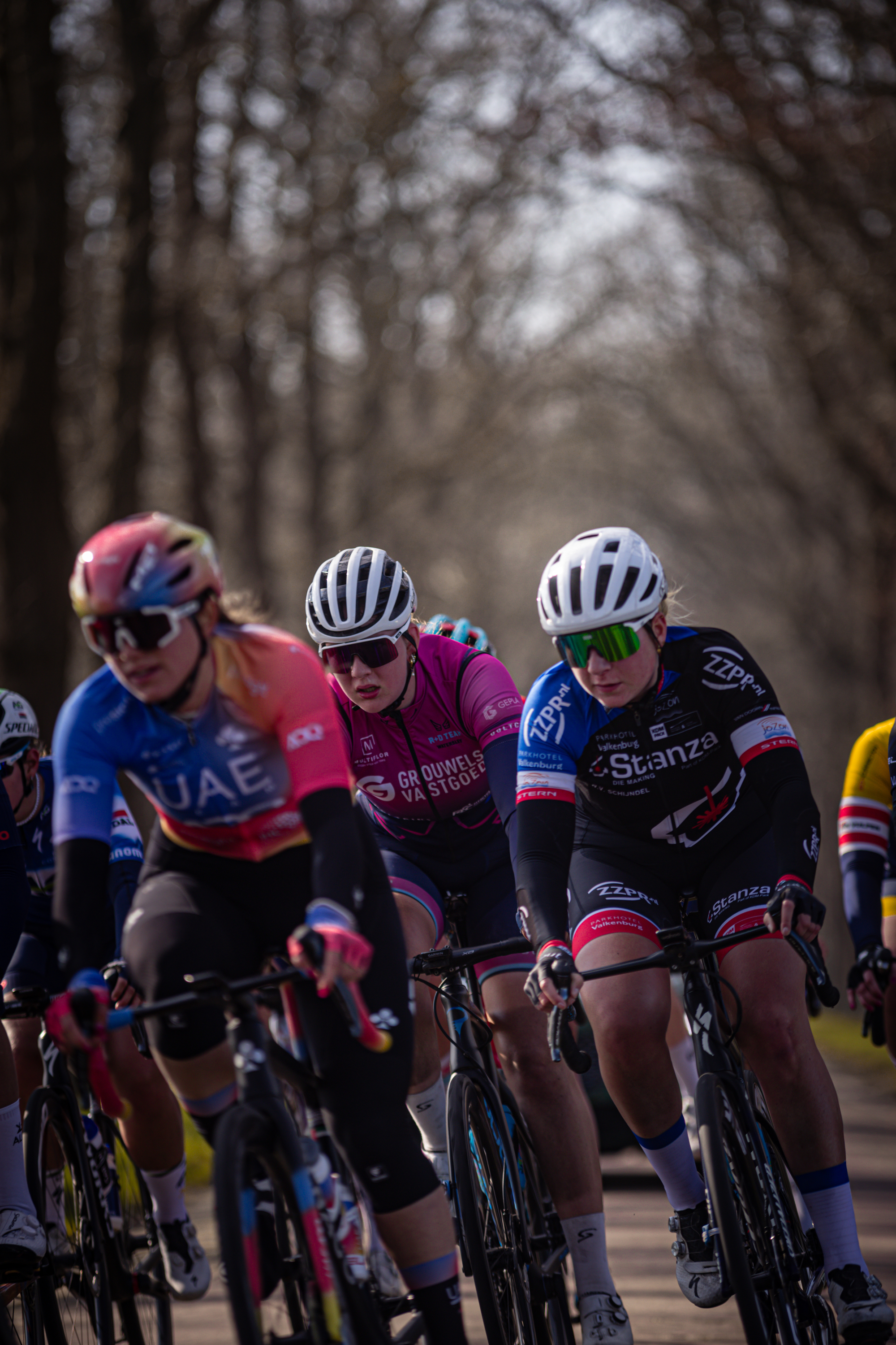 Four women are riding their bikes in a group during the Drentse 8 van Westerveld race.