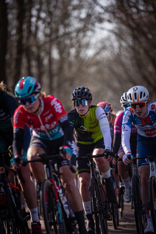 A group of cyclists on a trail during the Drentse 8 van Westerveld.