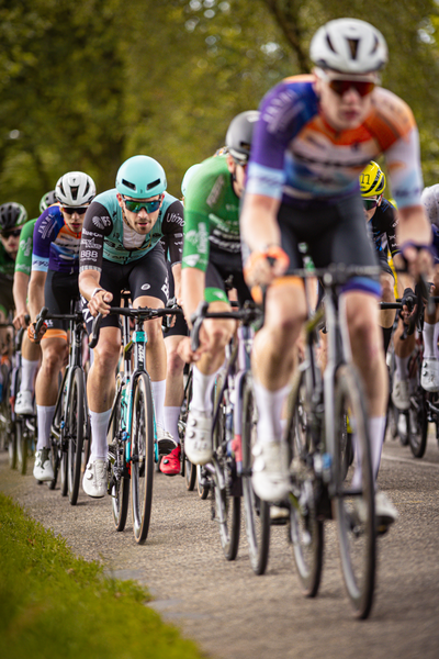 A group of cyclists race during the Midden Brabant Poort Omloop.