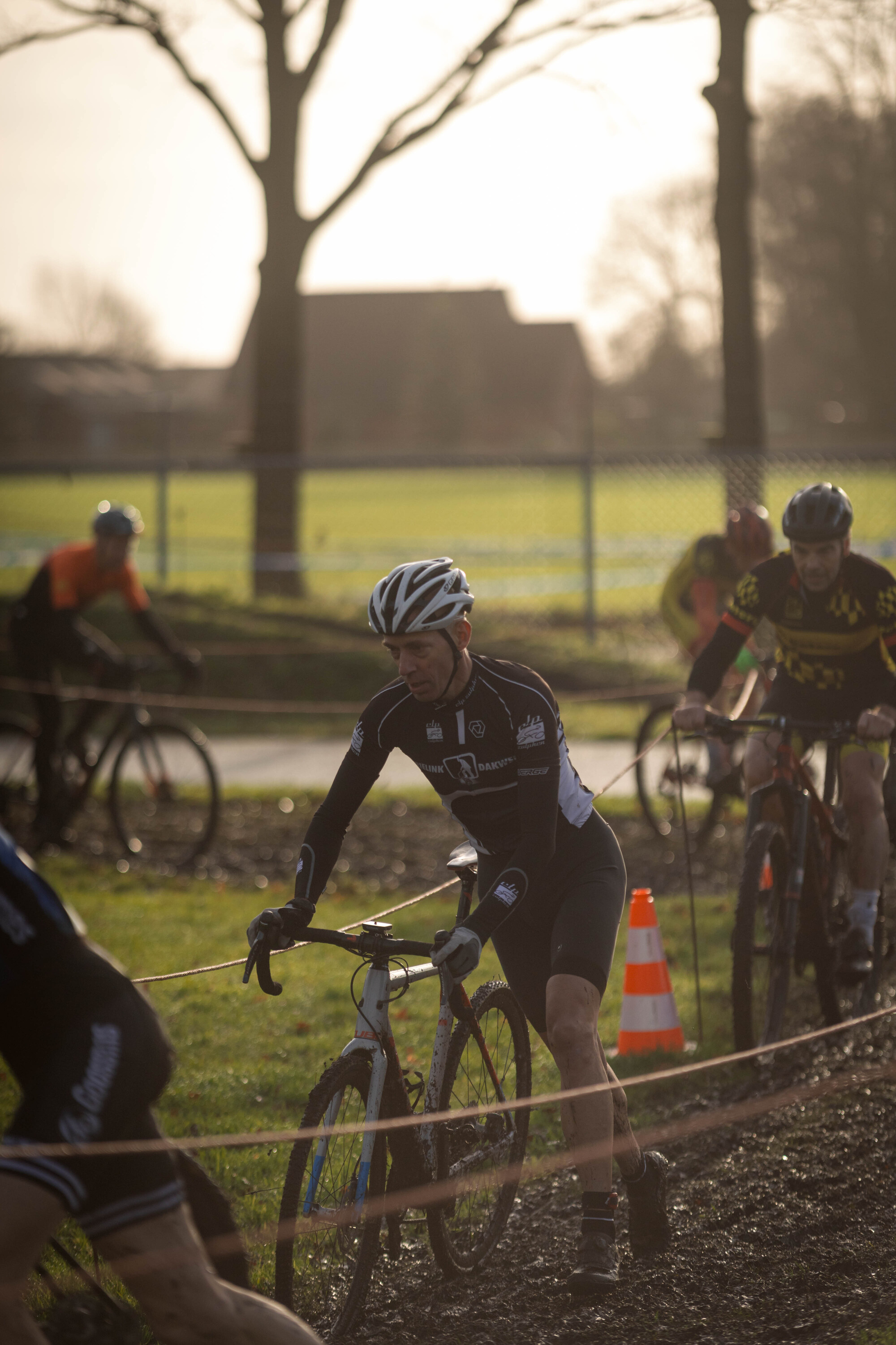 A cyclist participating in the Masters Cyclocross event.