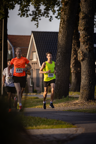 Runner number 229 is in the lead of a group of runners.