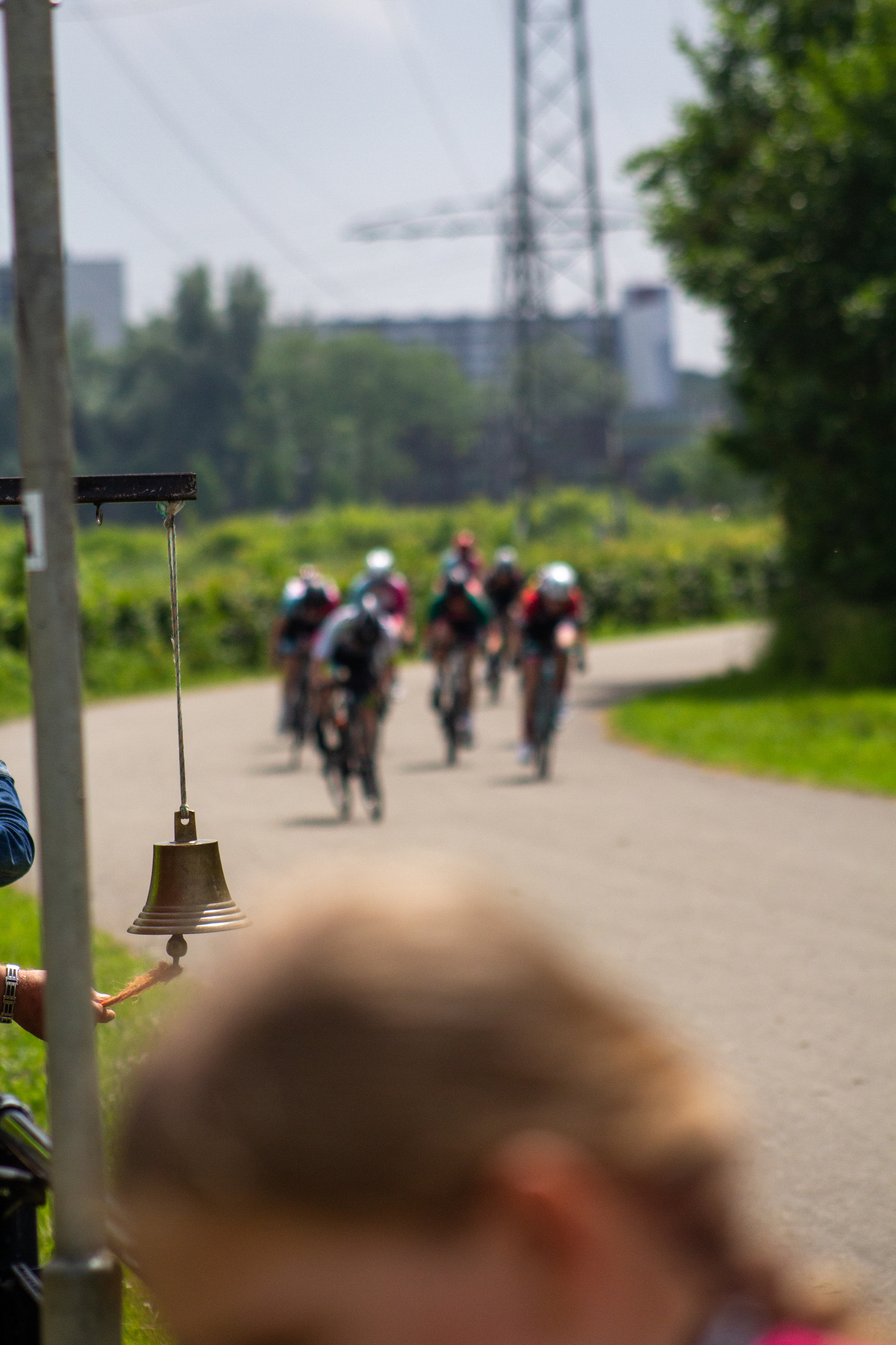 Bicycle race event with a crowd of people riding bikes.