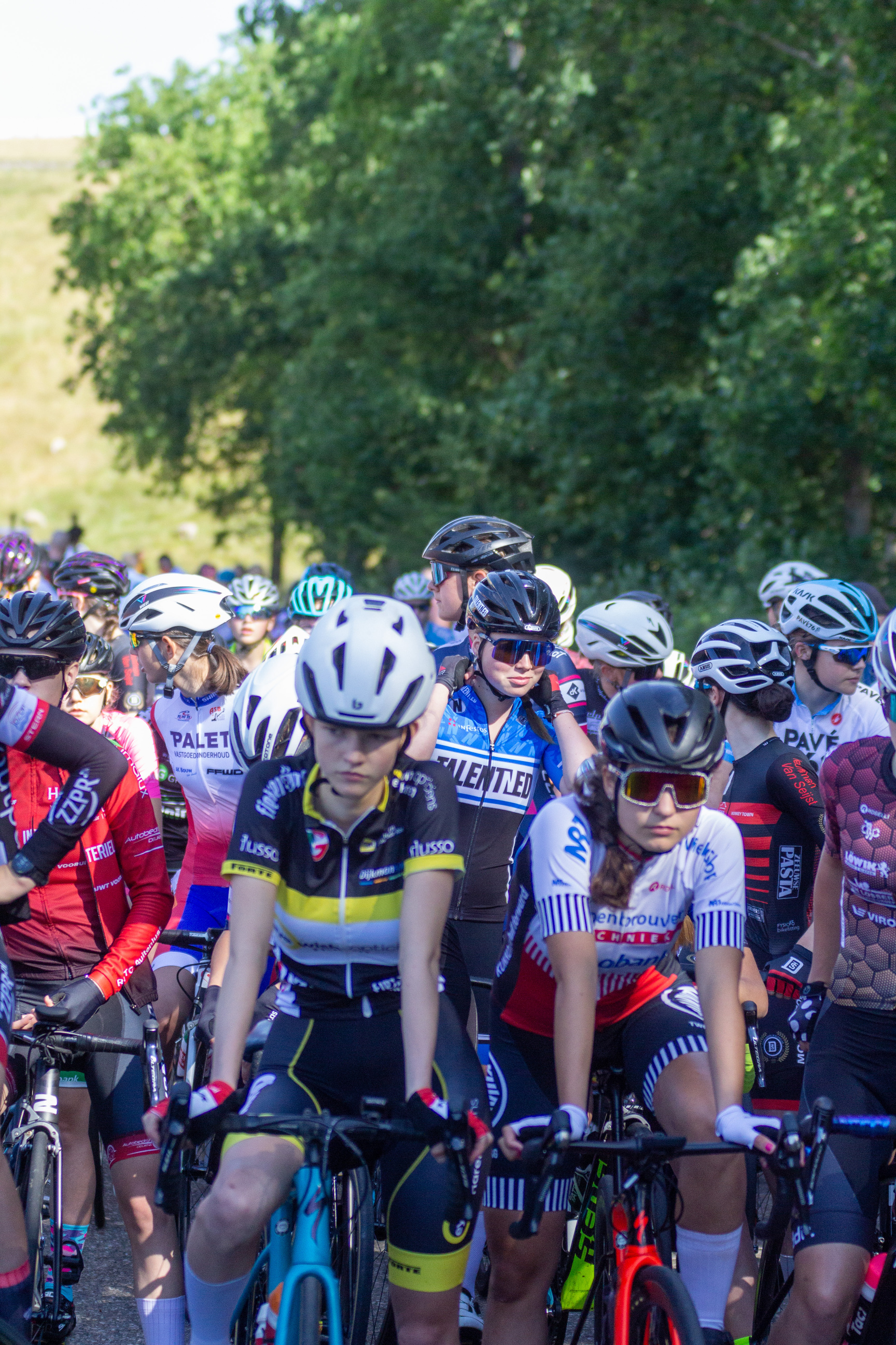 A group of cyclists from the Netherlands are participating in a race.