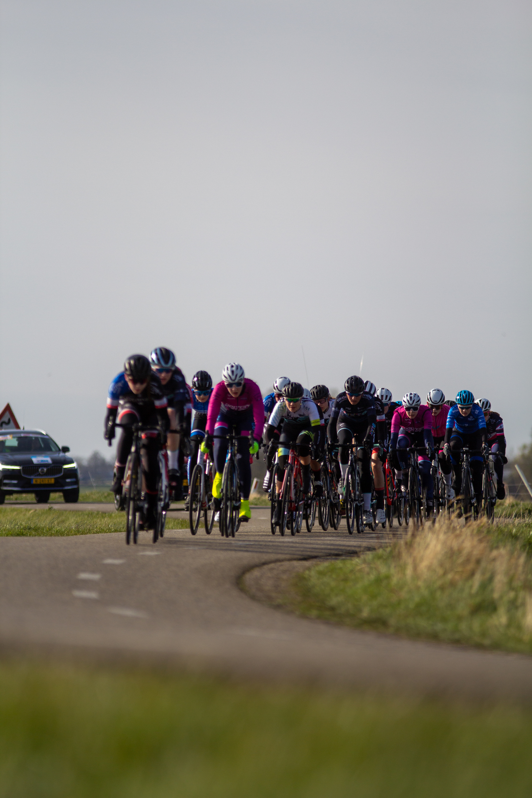 A group of cyclists participating in a race, with the phrase "Wielrennen" on their uniforms.