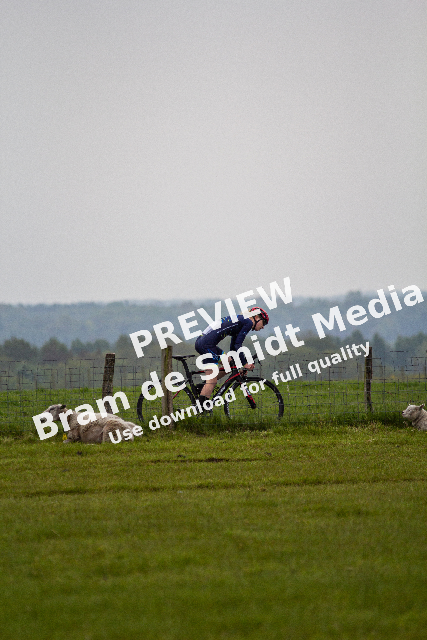 A man wearing a blue and red jersey riding a bike.