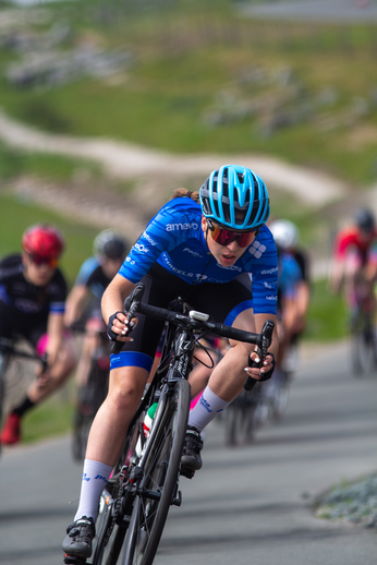 A group of cyclists in a race sponsored by Gatorade.